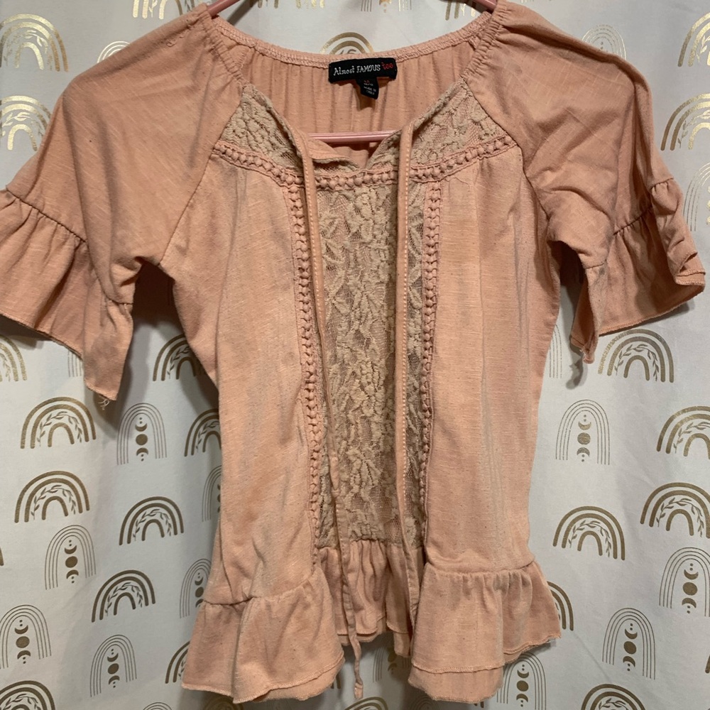 Almost Famous Blush Lace Detail Blouse